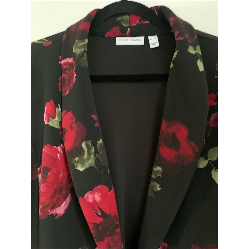 Susan Graver Floral Single-Button Blazer - Black with Red Rose Print - Picture 4 of 7